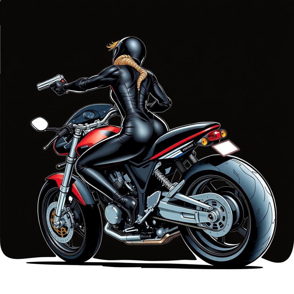 Dynamic Motorcycle Rider in Matte Black Leotard, Inspired by...
