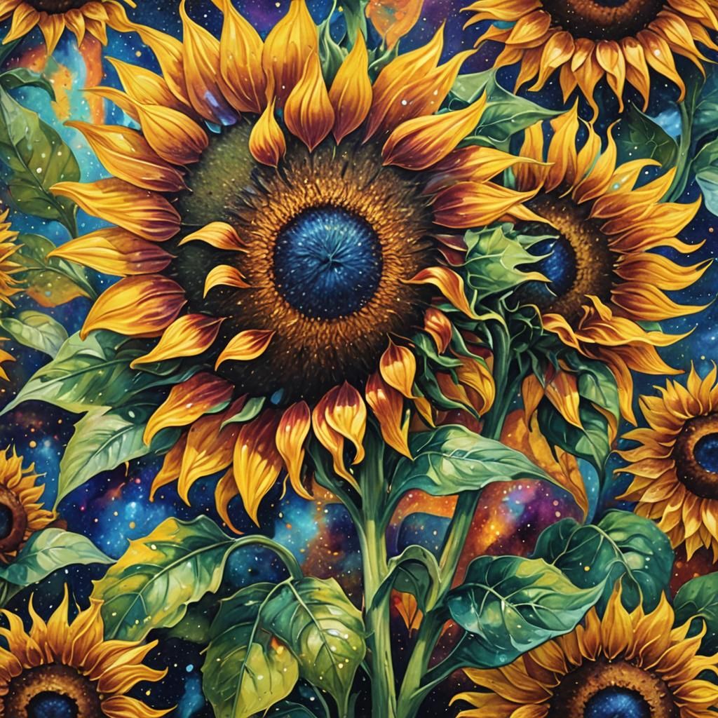 Jovian Sunflower in Gouache Watercolor Style