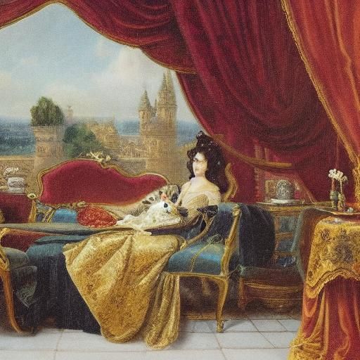 Vampire with Cat in Rococo Oil Painting