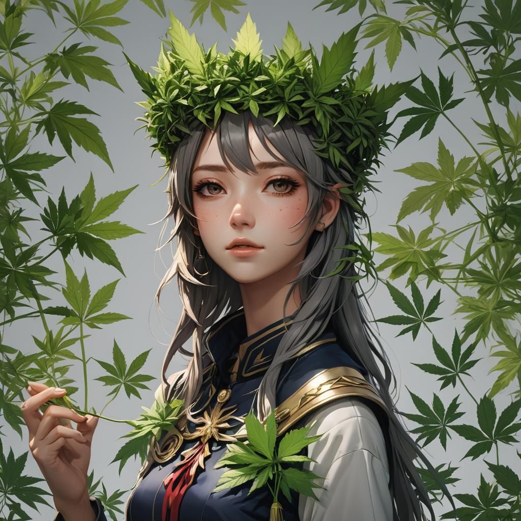 Girl with Cannabis Crown: 3D Anime Art