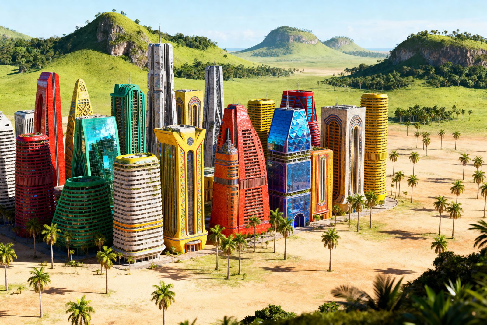 Futuristic Tropical City of Cholet-Style Buildings