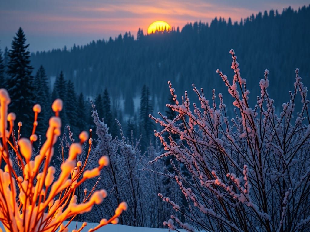 Minimalistic Winter Scene in Cool Black and Yellow