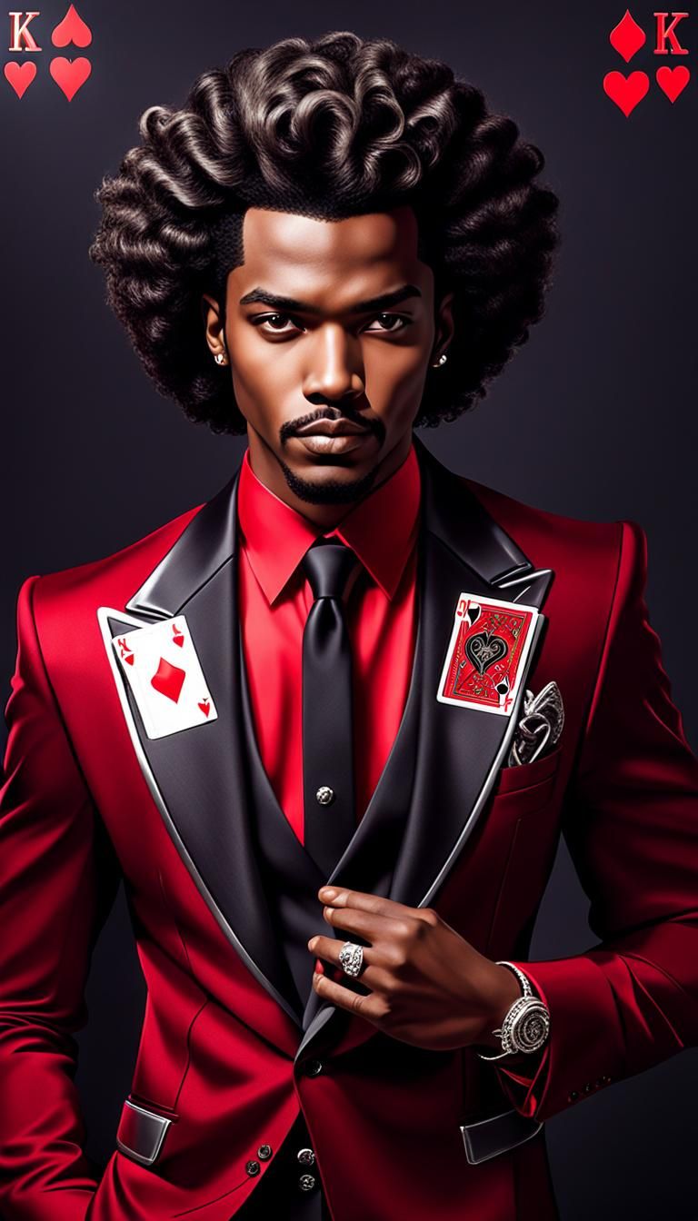 Stylish Afrolatino Man in Ornate King of Hearts Portrait