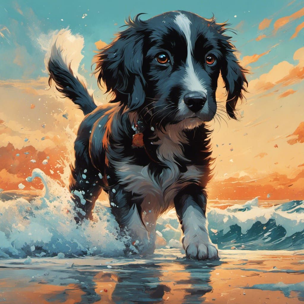 Puppy's First Beach Day in Hyperdetailed 8K