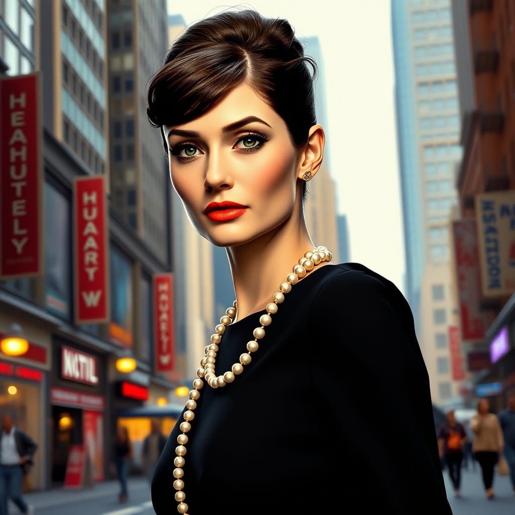Elegant Audrey Hepburn Portrait in Vibrant New York City