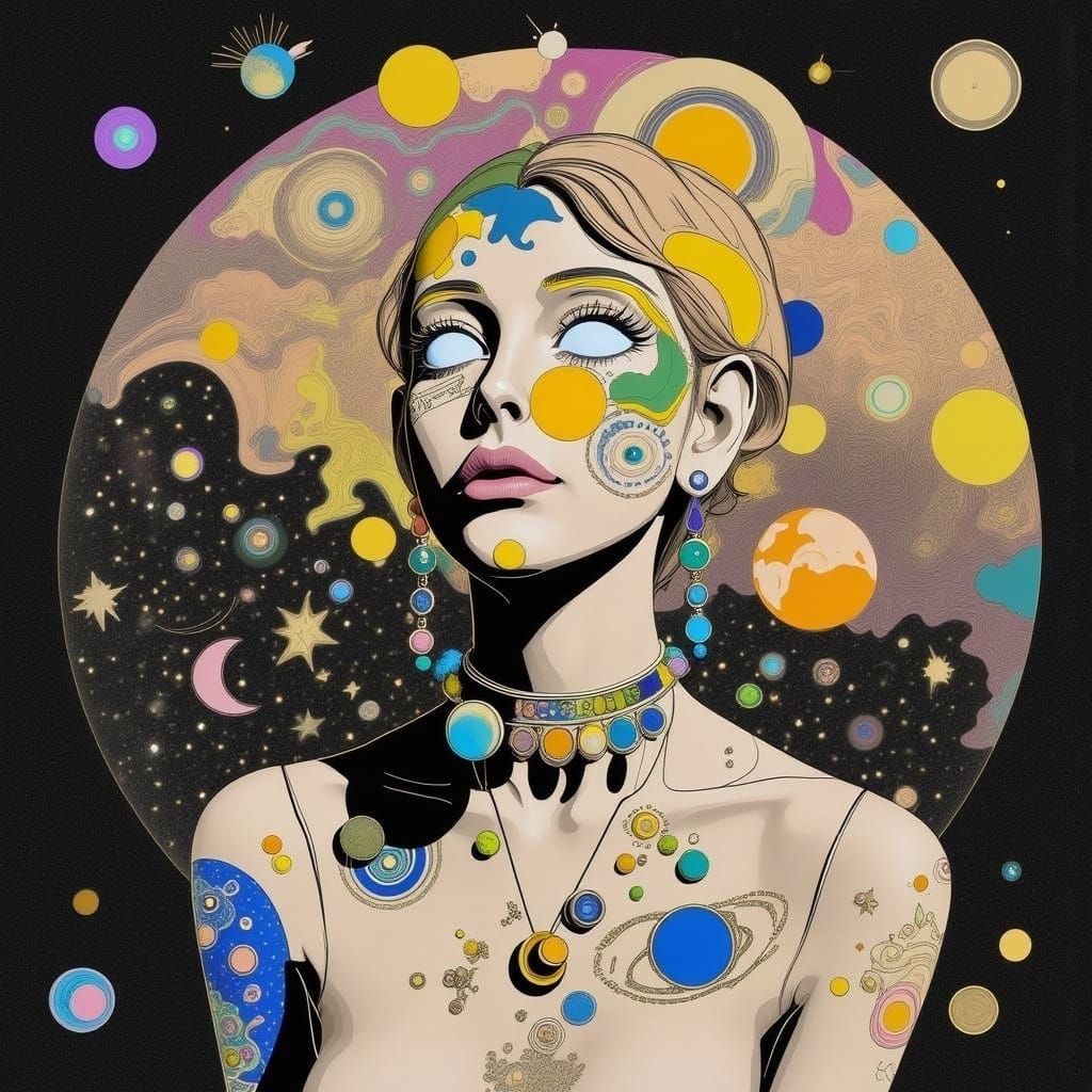 Surreal Watercolor Map of the World with Nebulae