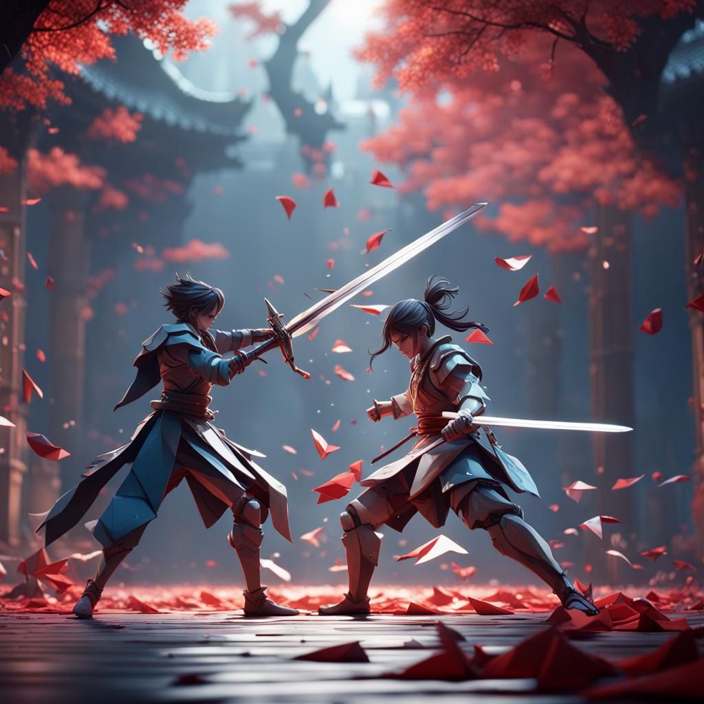 Origami People Sword Fight, Anime Style