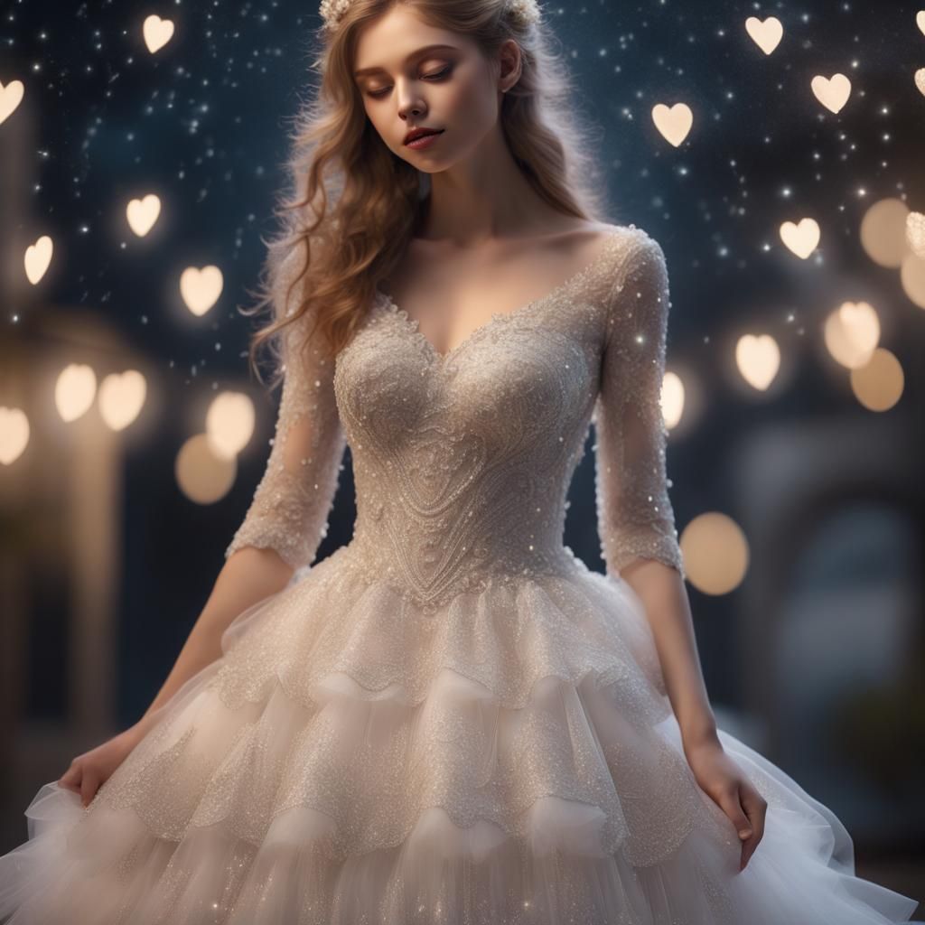 Elegant Glittering Wedding Dress with Lace Bodice