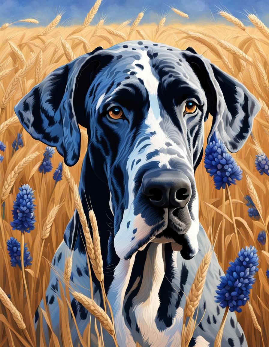 Blue Merle Great Dane Portrait in Hyperrealistic Style