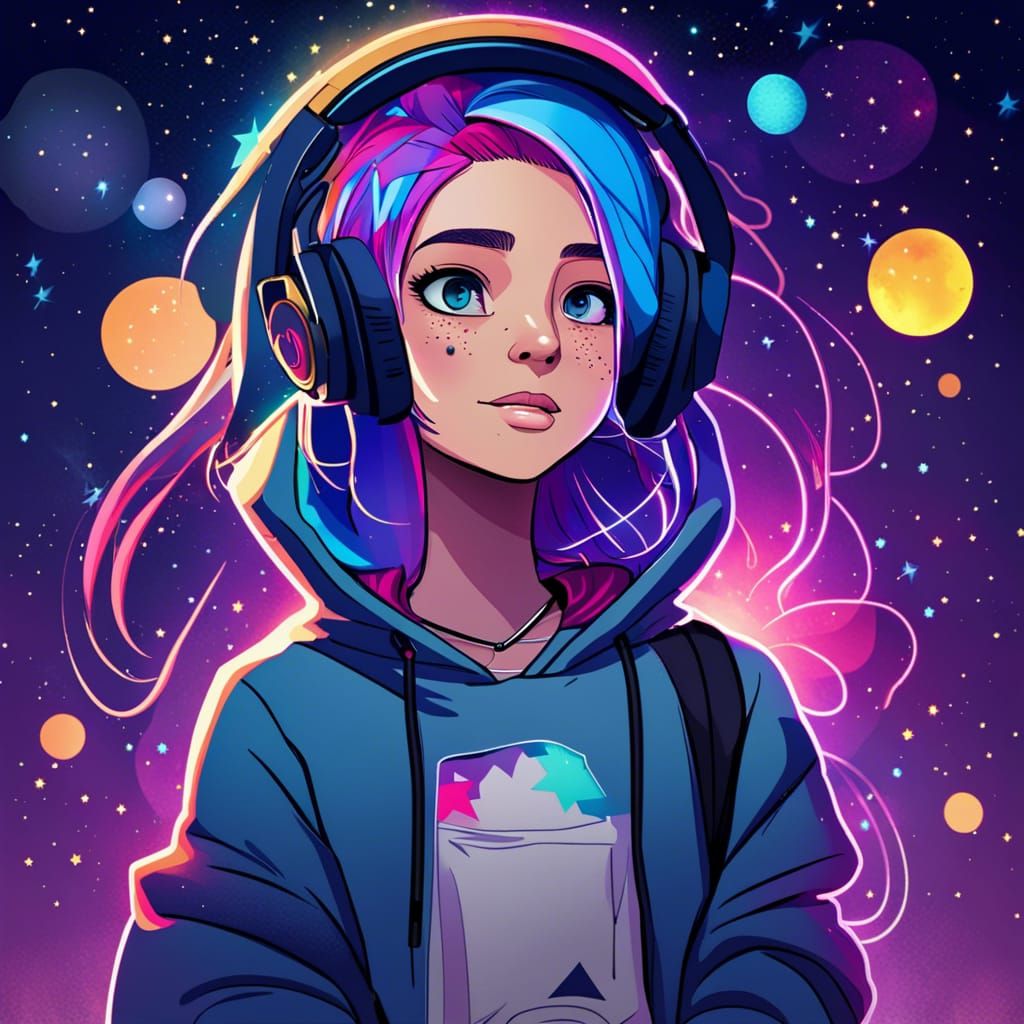Teen Girl's Lo-Fi Night: Colorful Digital Art