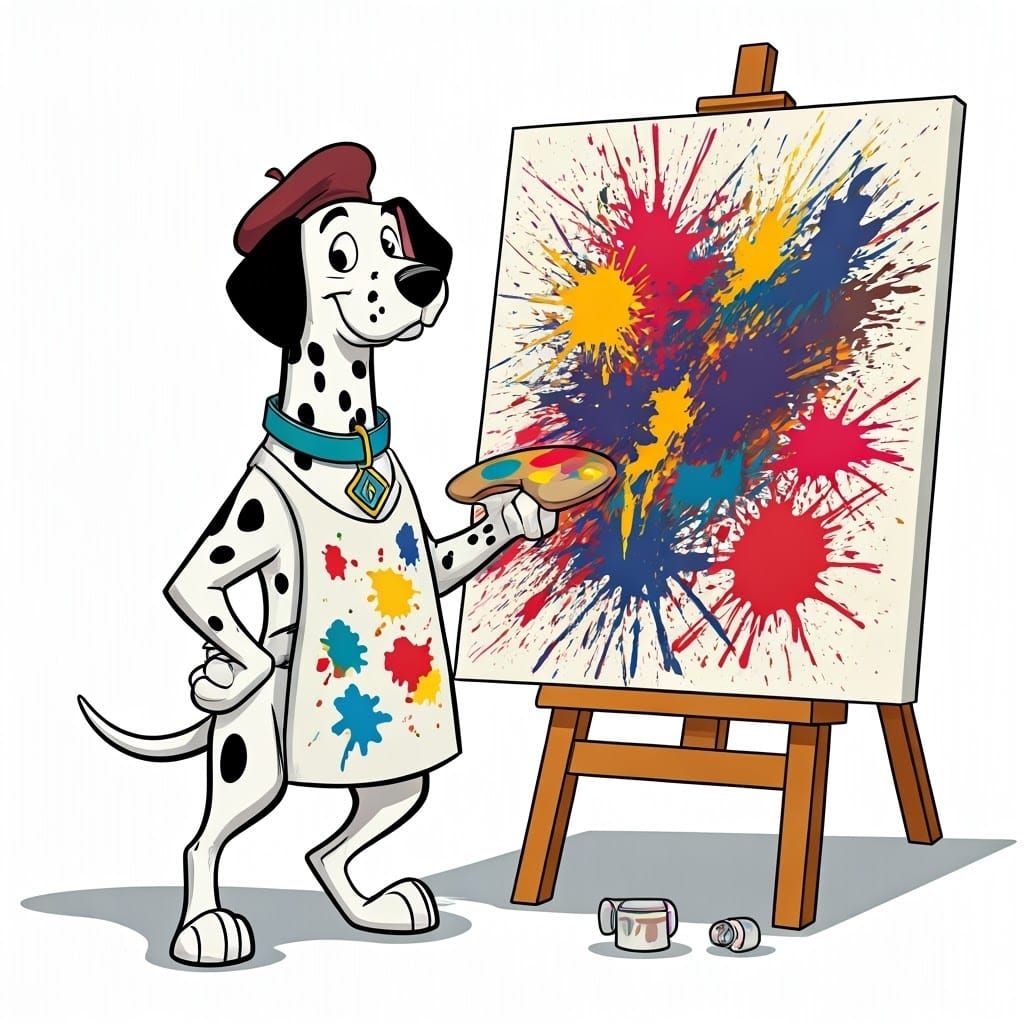 Dalmatian Artist Splatters Colorful Abstract Masterpiece