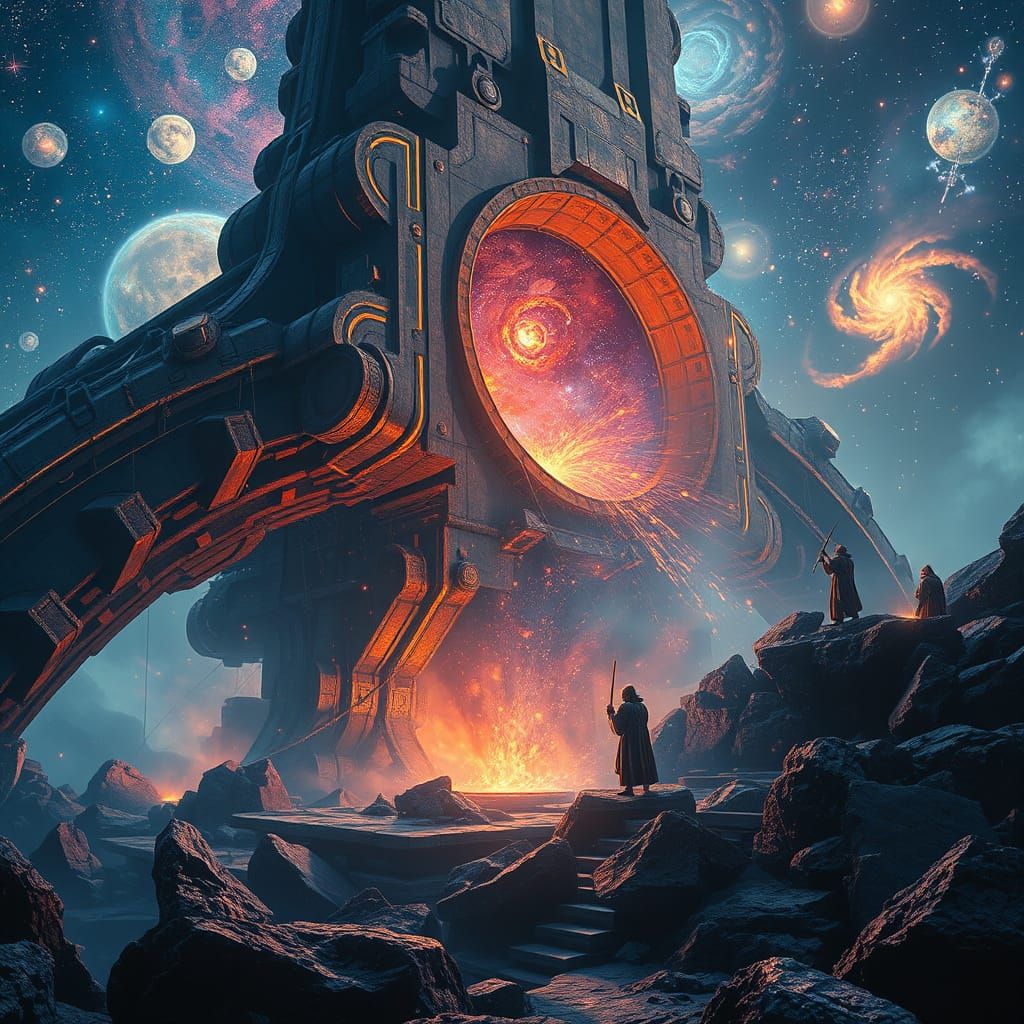 Celestial Forge Drifting in Astral Plane: Hyperrealistic Art