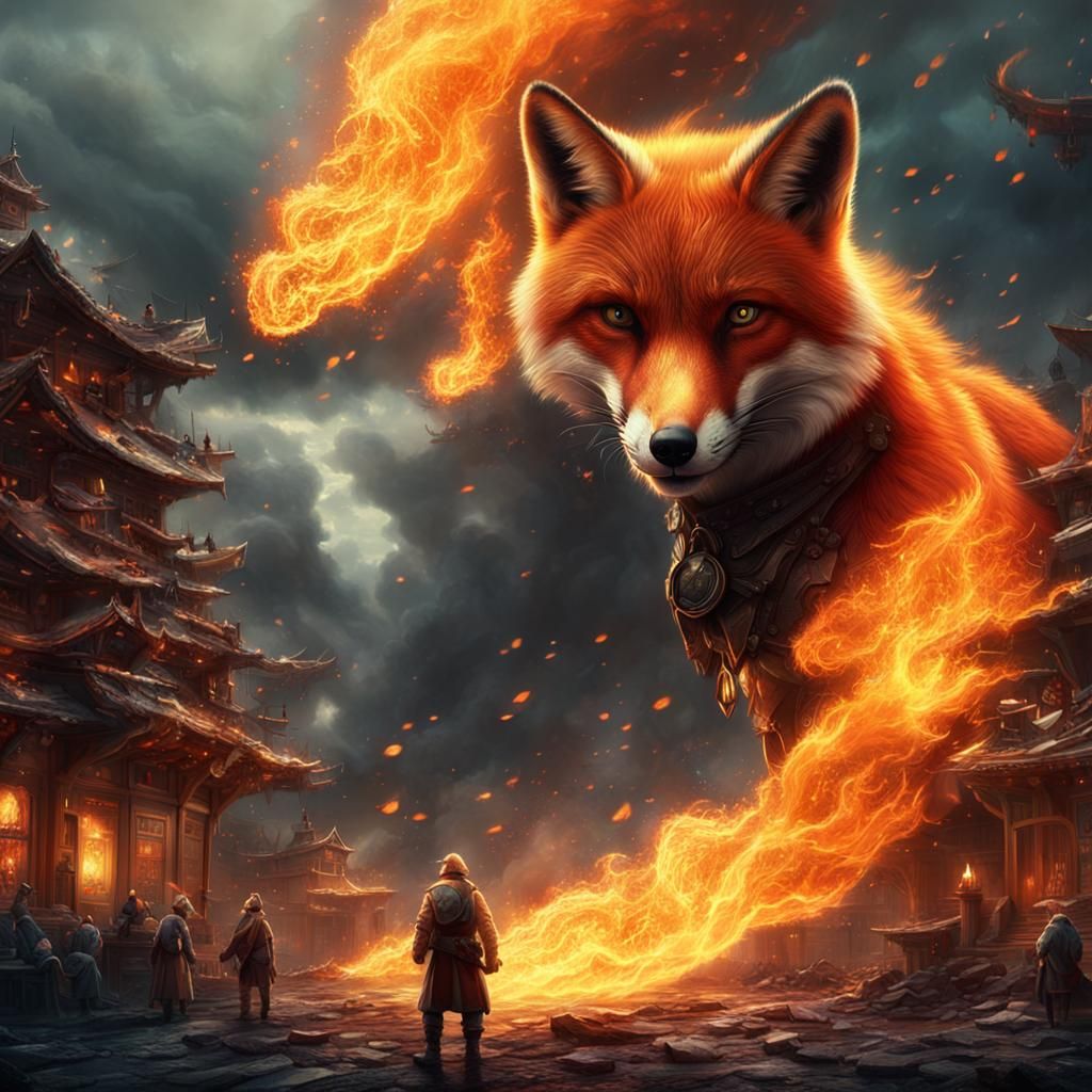 Epic Fire Fox Digital Matte Painting