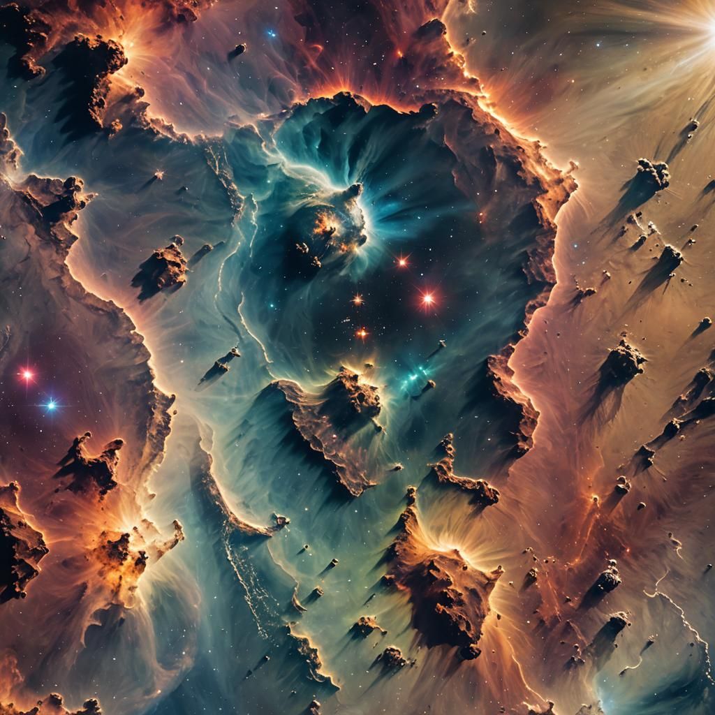 Earth From Space With Colorful Nebula