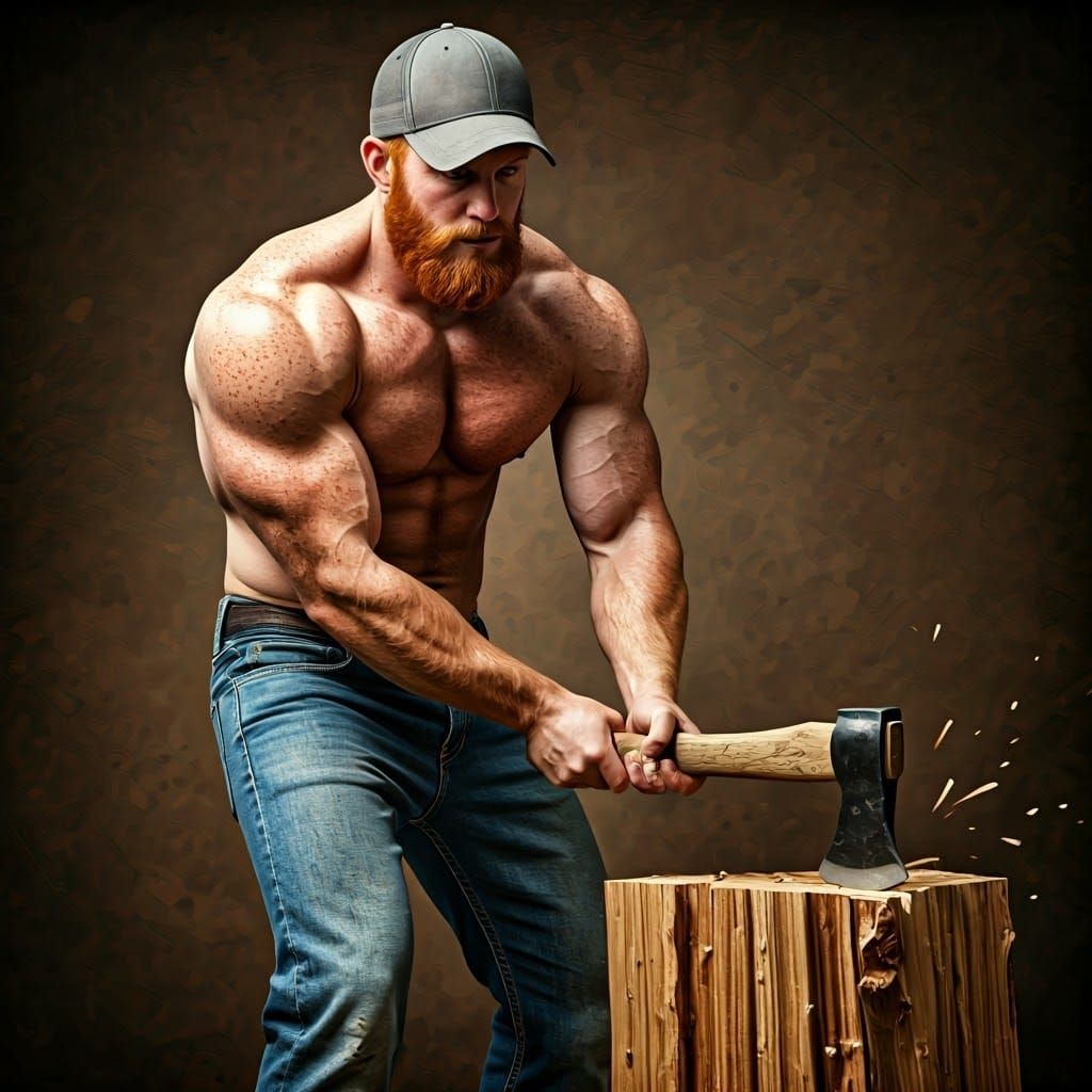 Scottish Man Chopping Wood in Naturalistic Style