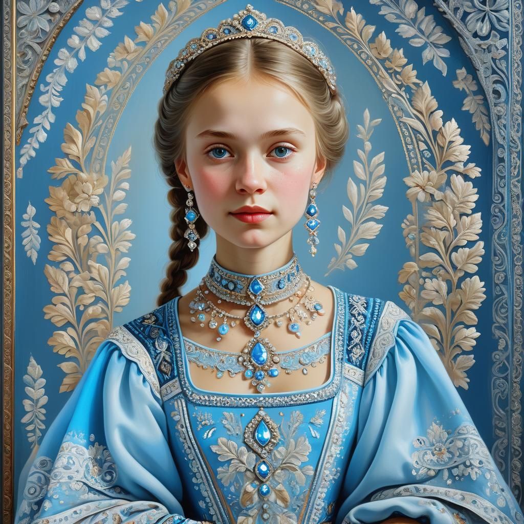Russian Princess Portrait in Folk Art Style