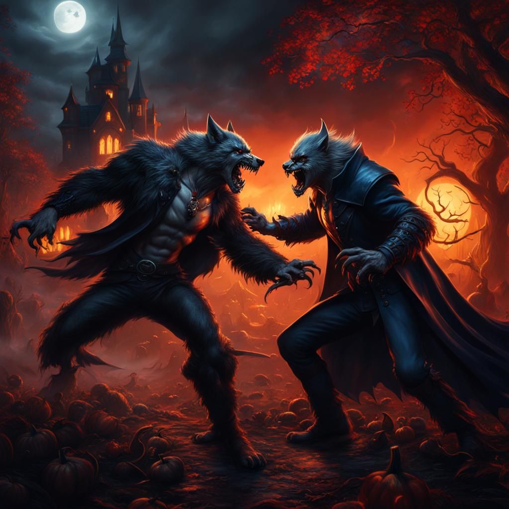 Werewolf vs Vampire: Halloween Fantasy Concept Art