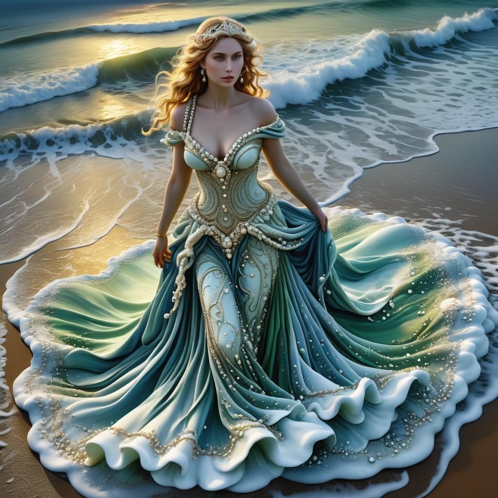 Aphrodite on the Shoreline: Ethereal Fantasy Art