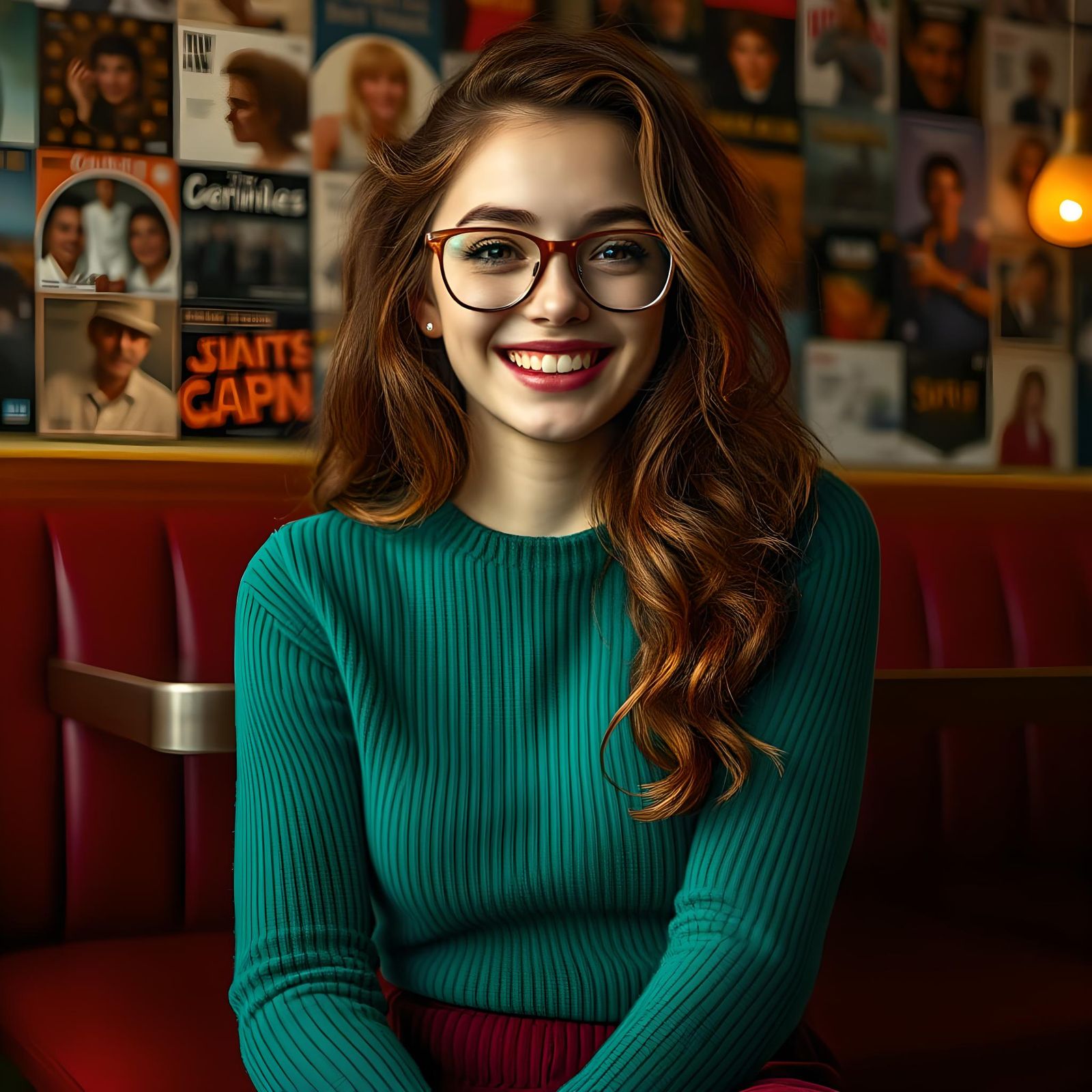 Young Woman with Auburn Hair in Diner Portrait