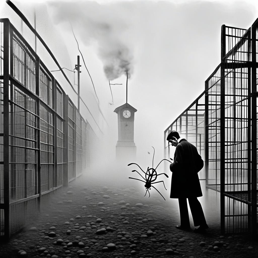 Kafka's Metamorphosis: A Black and White Prison Scene