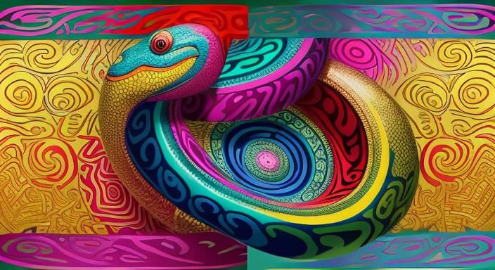 Surreal Pop Art Snake in Filigree and Flowers
