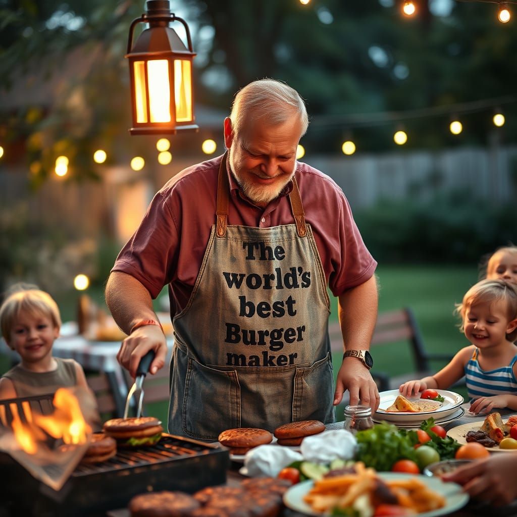 Father Grilling Burgers at Summer Barbecue