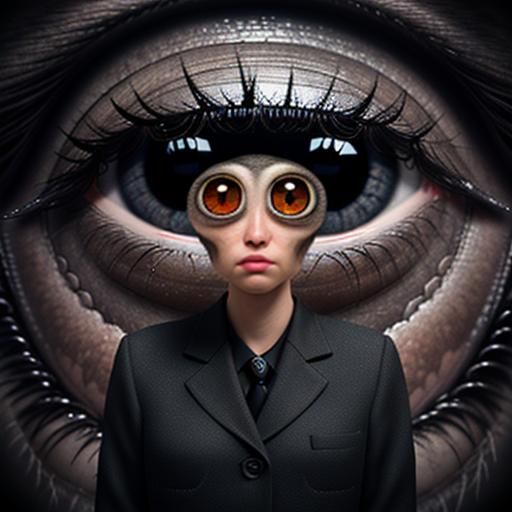 Surreal School Kid with Gigantic Eyes