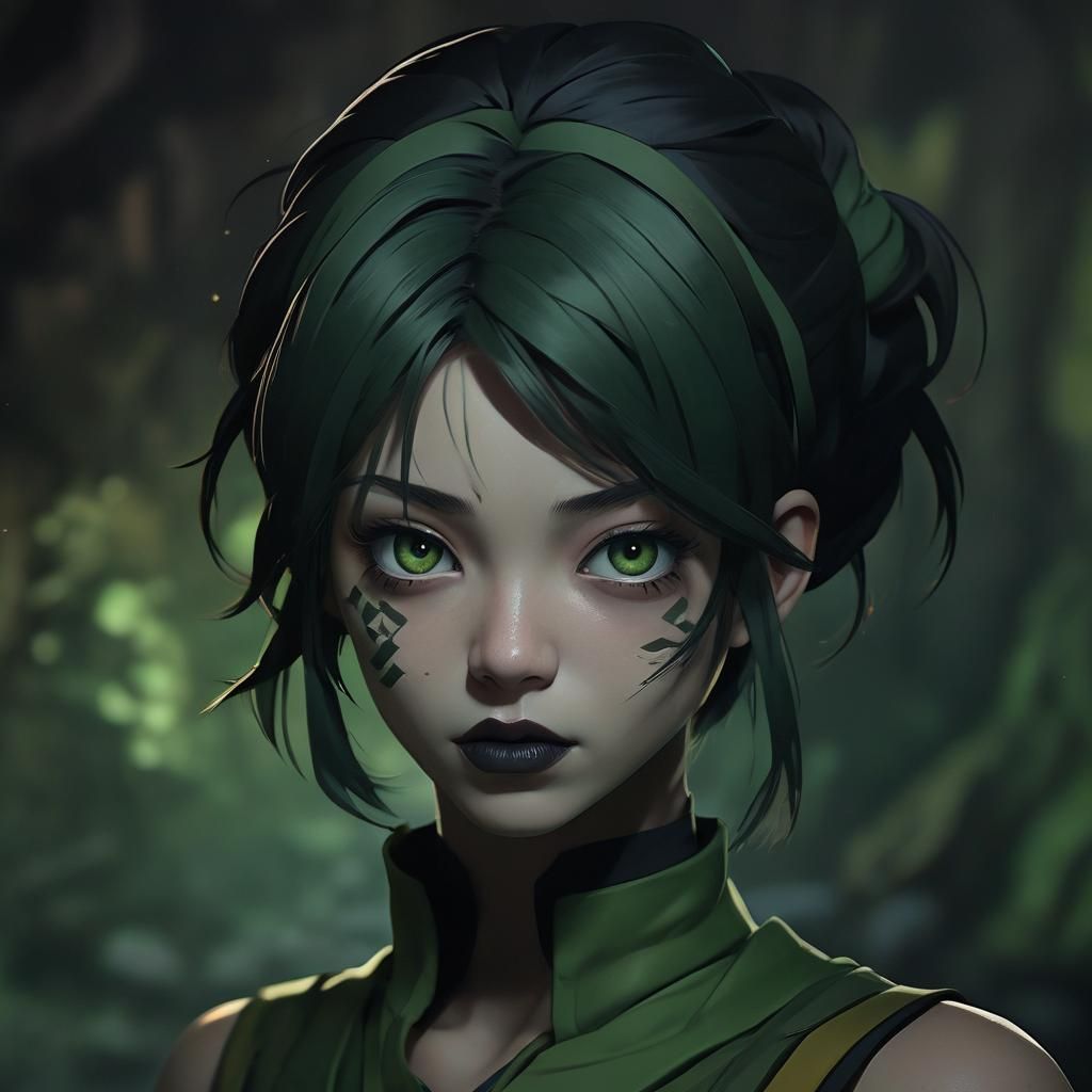 Toph as a Gothic Earthbender in Dark Fantasy Anime Portrait