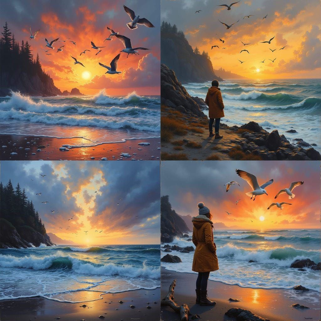 Stormy Sunset on Washington State Ocean Beach