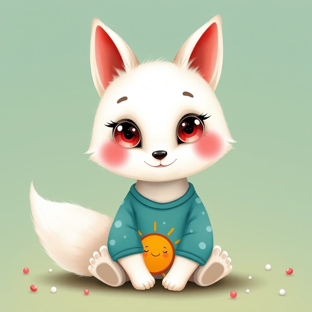 Whimsical Baby Fox with Giant Ears and Polka Dots
