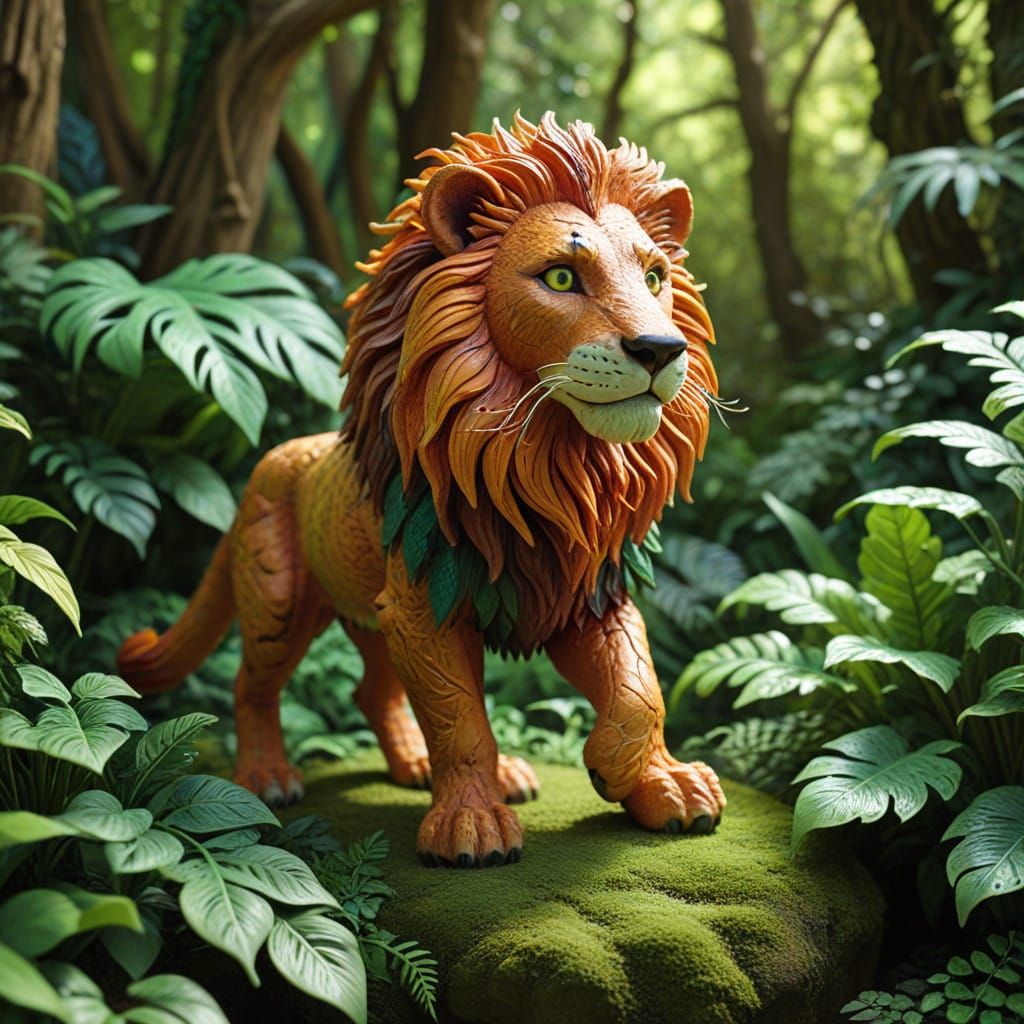 Vibrant Claymation Lion in a Tropical Jungle Wonderland