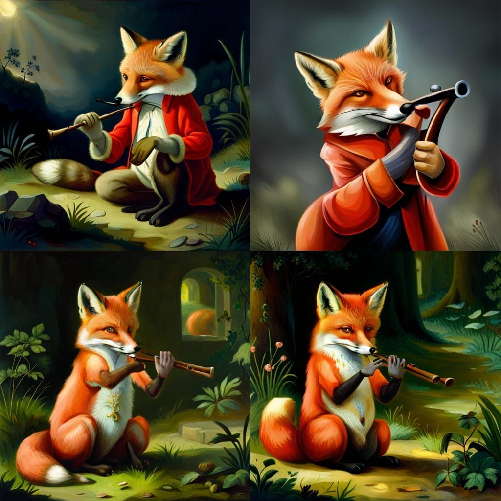 A Fox Plays the Flute: AI Generated Image