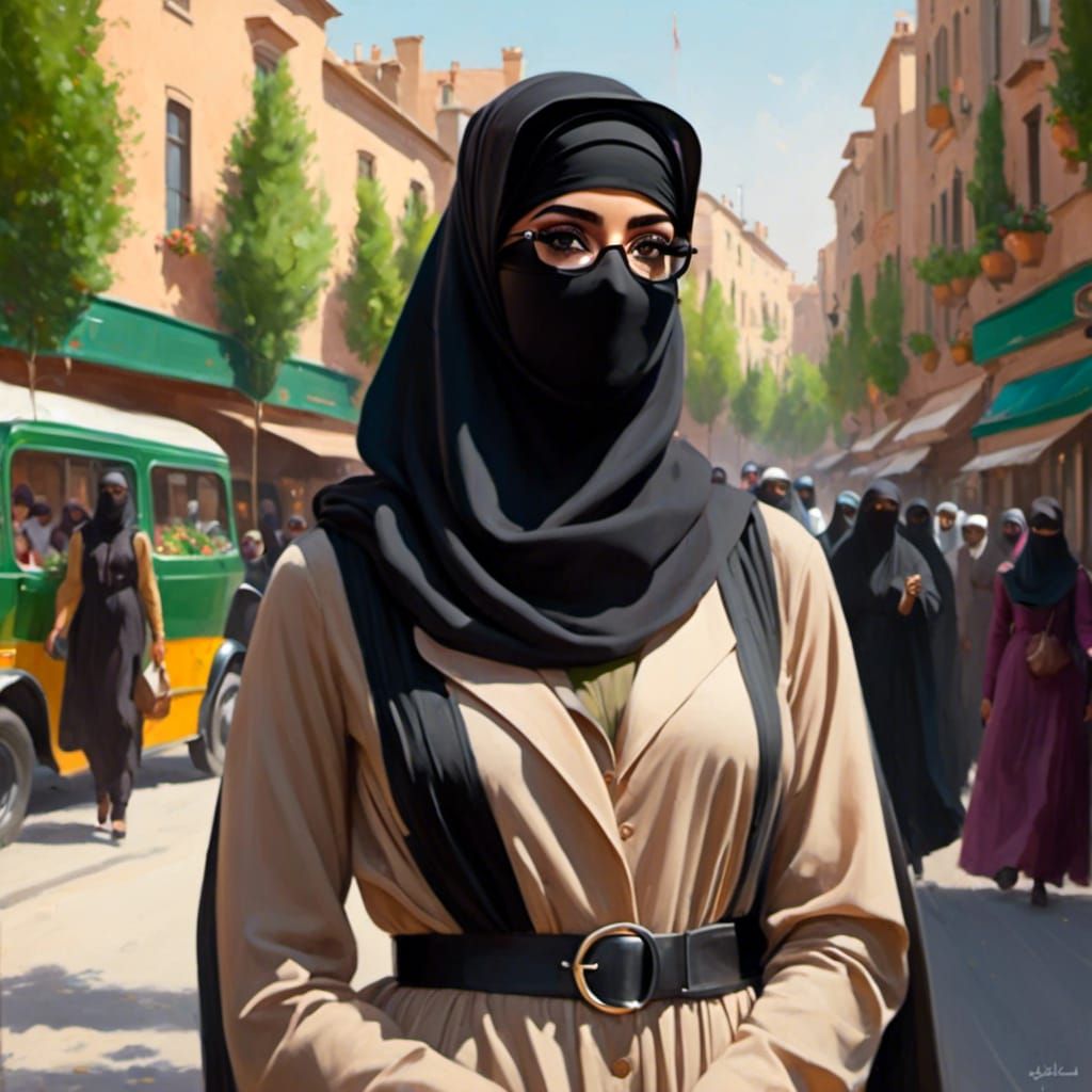 Beautiful Niqabi Woman Portrait in Modern City