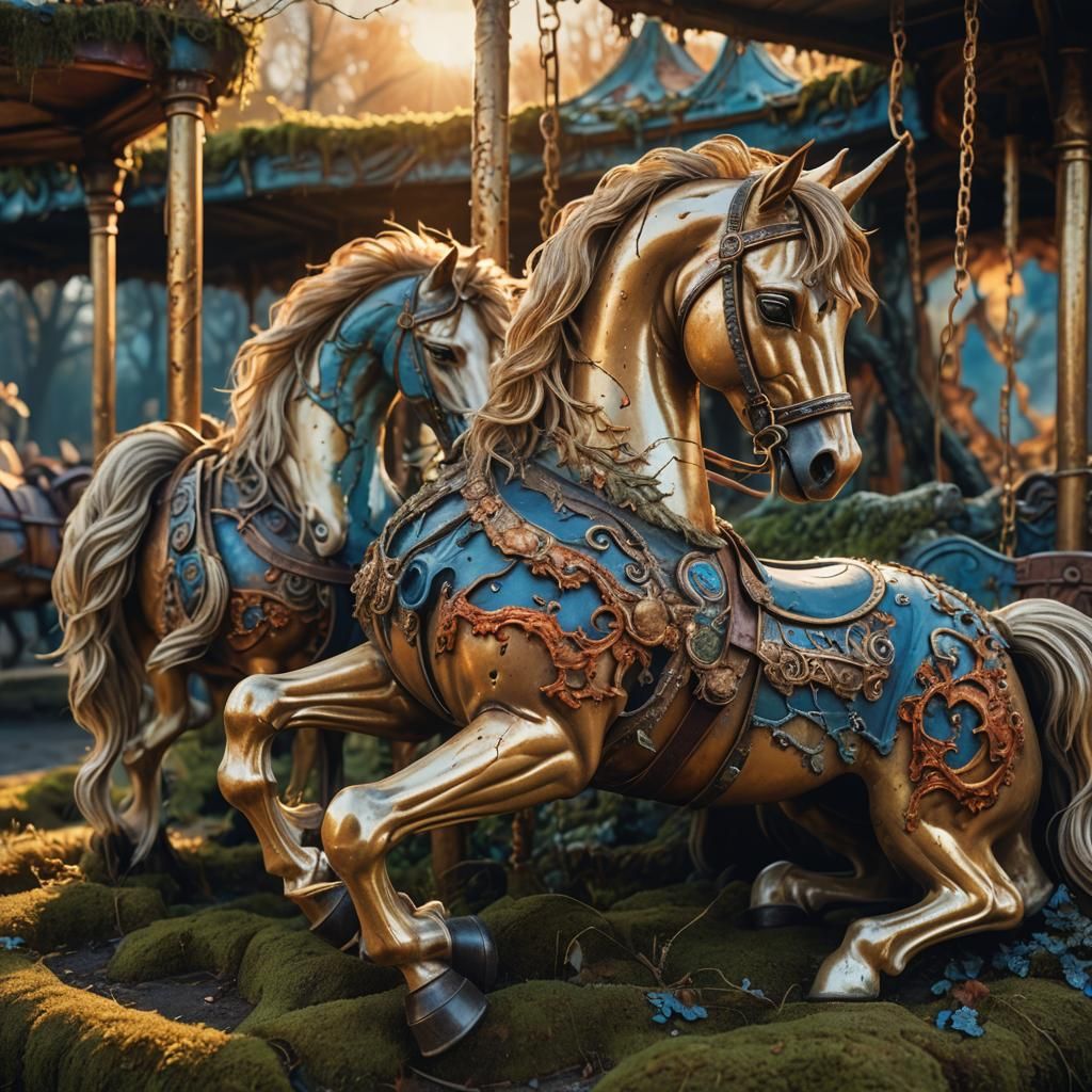 Carousel Horse Decaying in Sunset: Matte Painting
