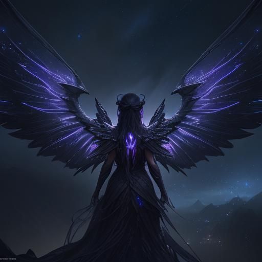 Glowing Wings in Night Sky: Fantasy Concept Art