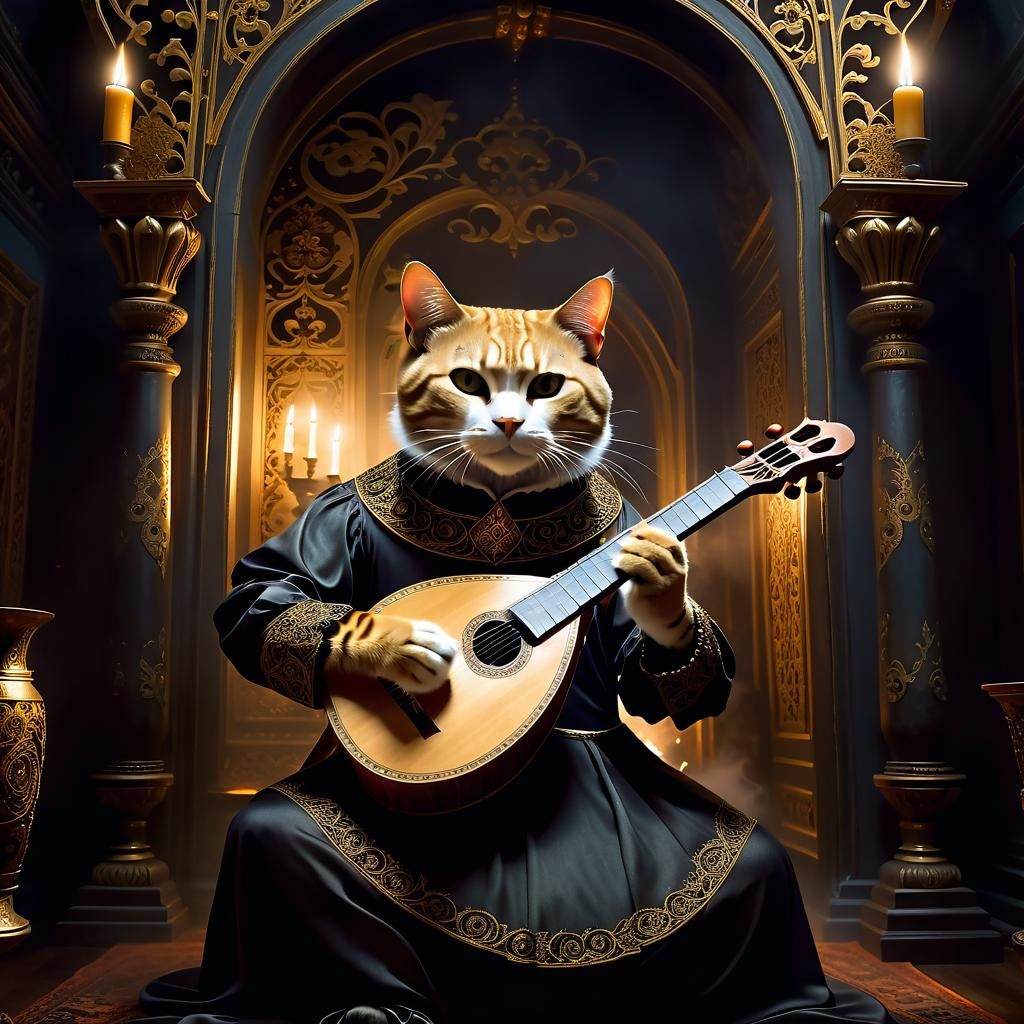 Mystical Feline Virtuoso in Baroque Splendor