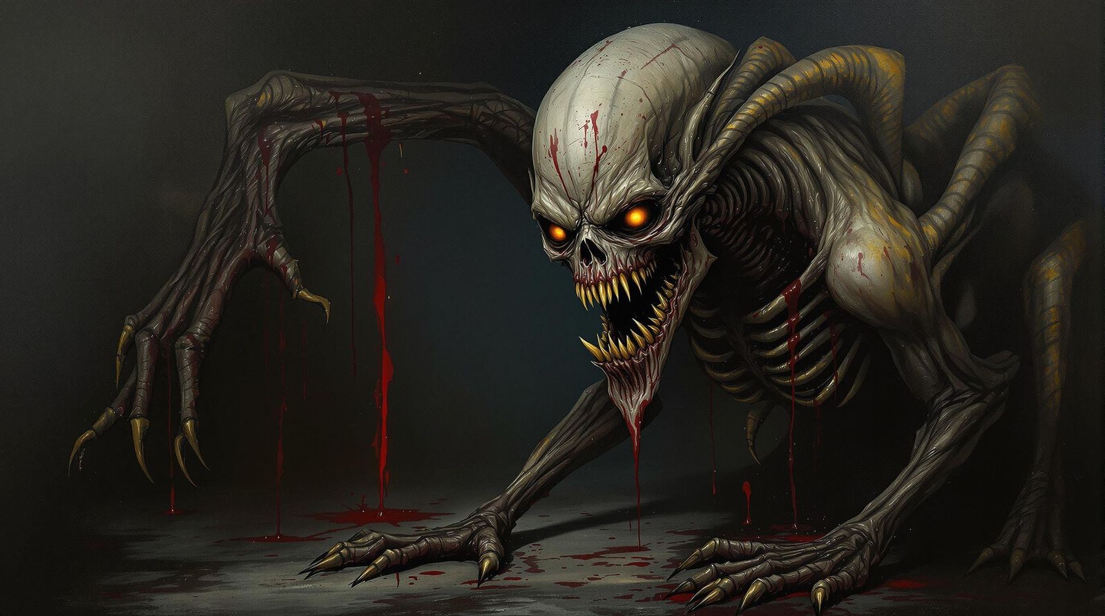 Grotesque Female Demon in Dark, Macabre Landscape