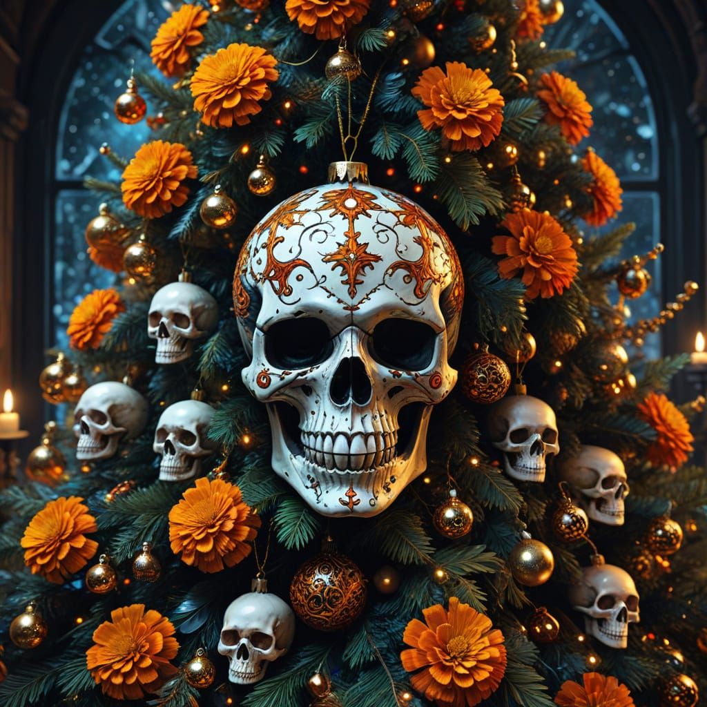 Whimsical Macabre Christmas Tree in Comic Book Style