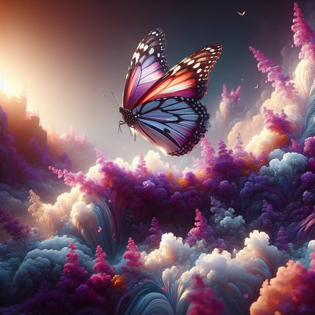Purple and White Monarch Butterfly as Matte Painting