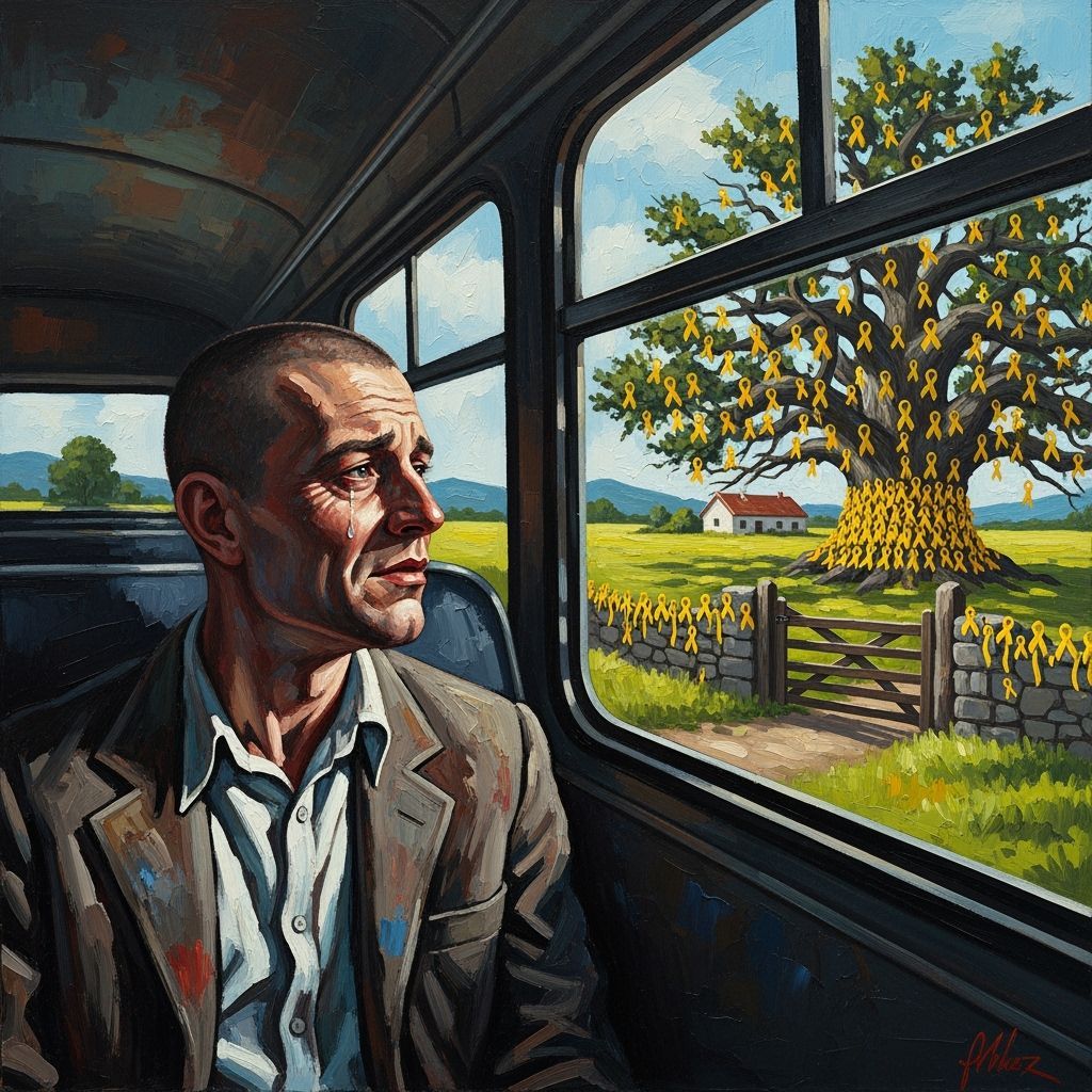 Emotional Reunion: Yellow Ribbons on an Oak, as Impasto Pain...