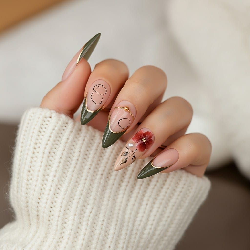 Elegant Stiletto Nails with Abstract Floral Design
