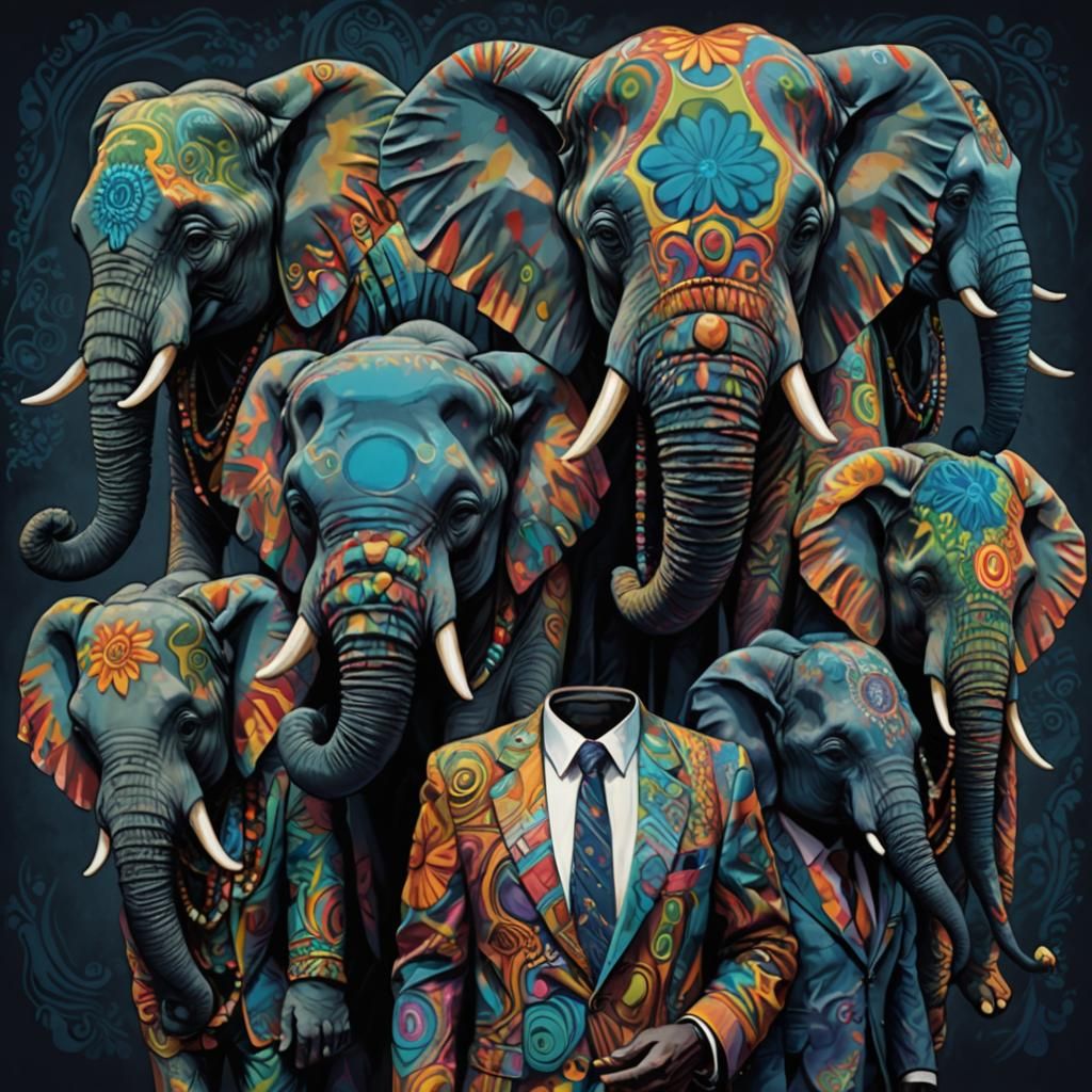 Psychedelic Elephants in Distorted Reality