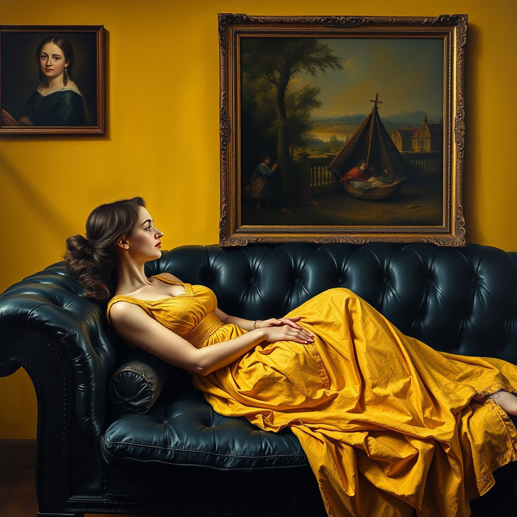 Young Woman in Yellow Dress, Impasto Oil Painting