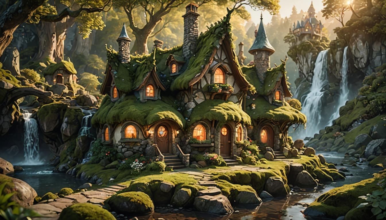 Enchanted Fairy Cottage by a Waterfall