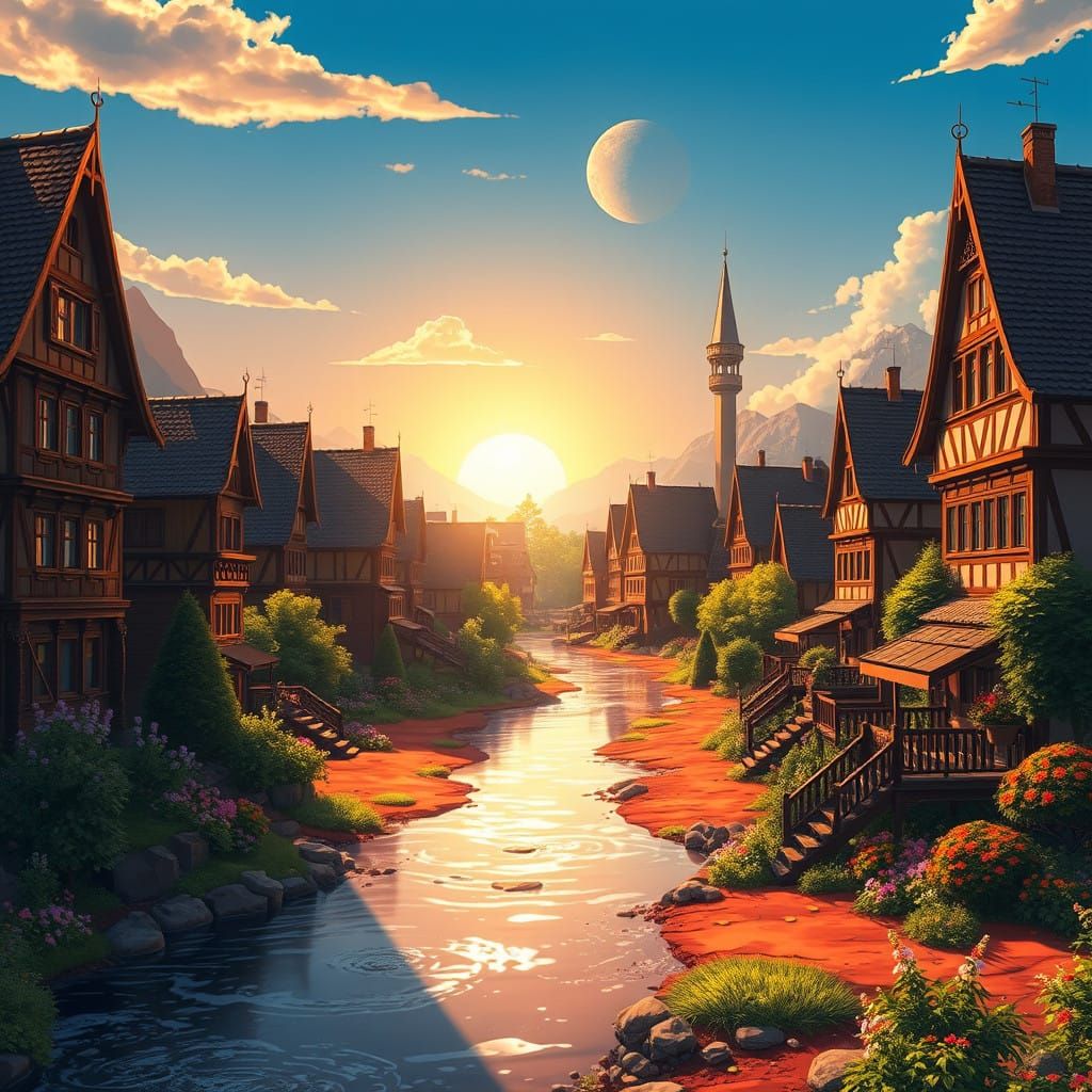 Mars Bavarian Village at Sunset
