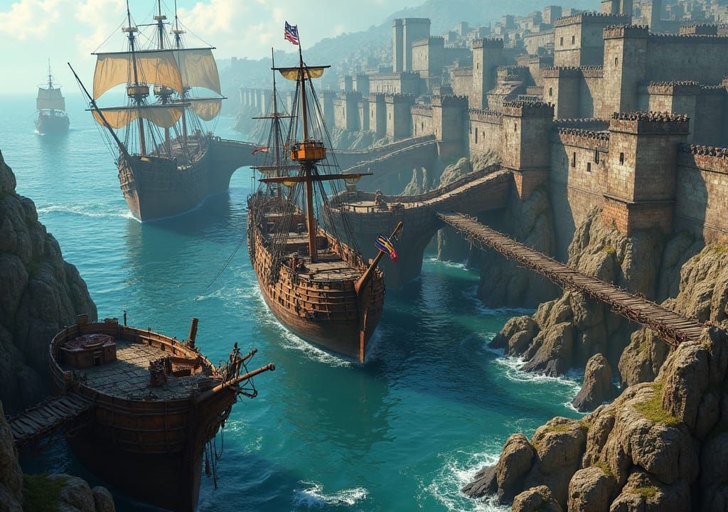 Pirate Ship Metropolis Suspended Above Water