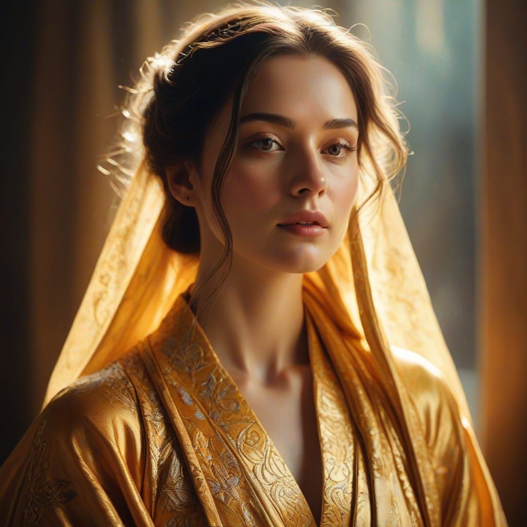 Divine Beauty in Flowing Robes: Vibrant Oil Painting