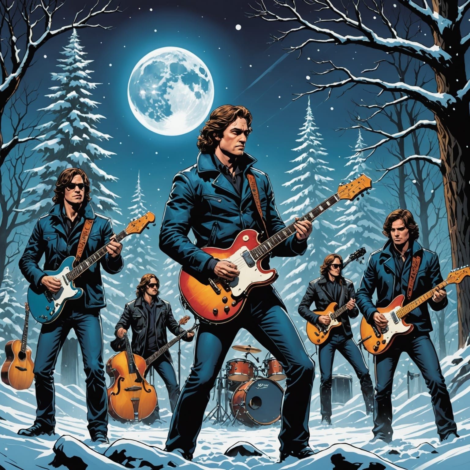 Rock Band Rocks Winter in Comic Book Art