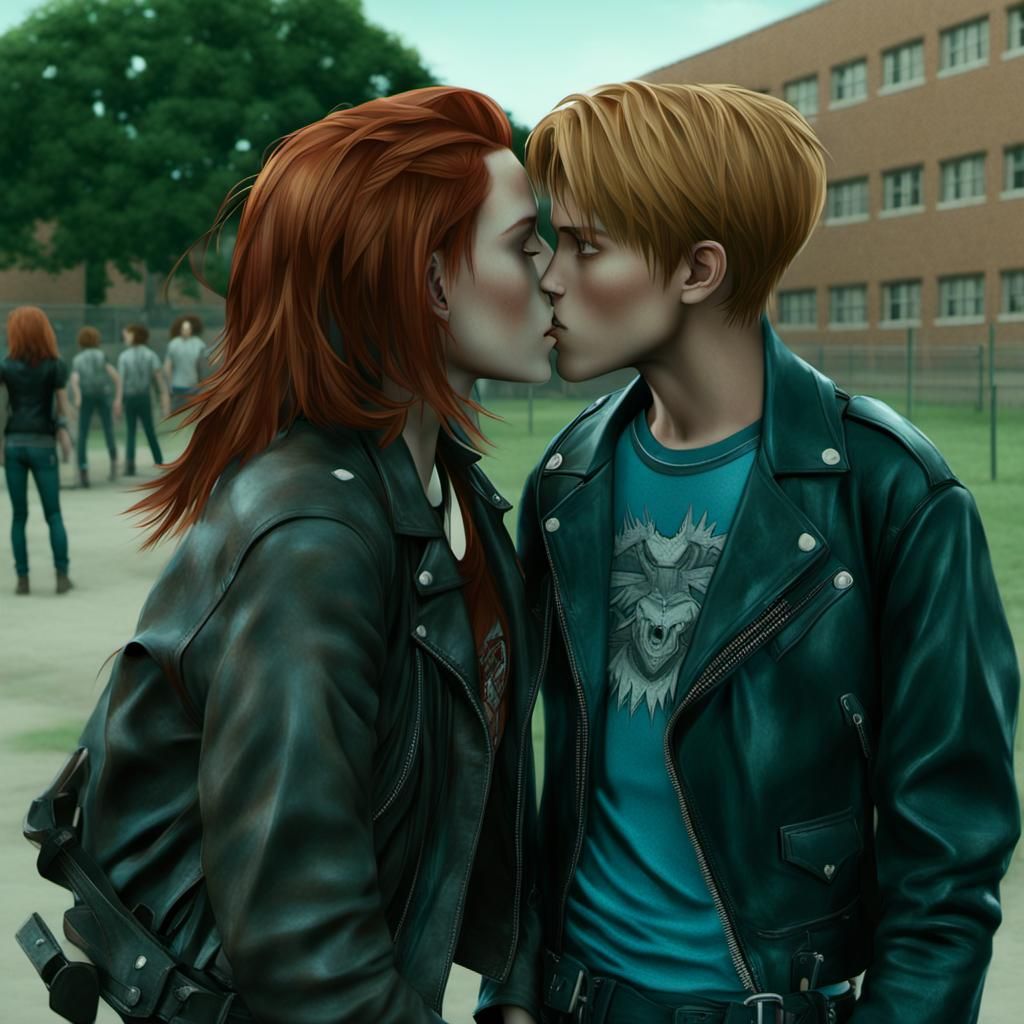 Teenage Kiss in Golden Light: A Cinematic Still
