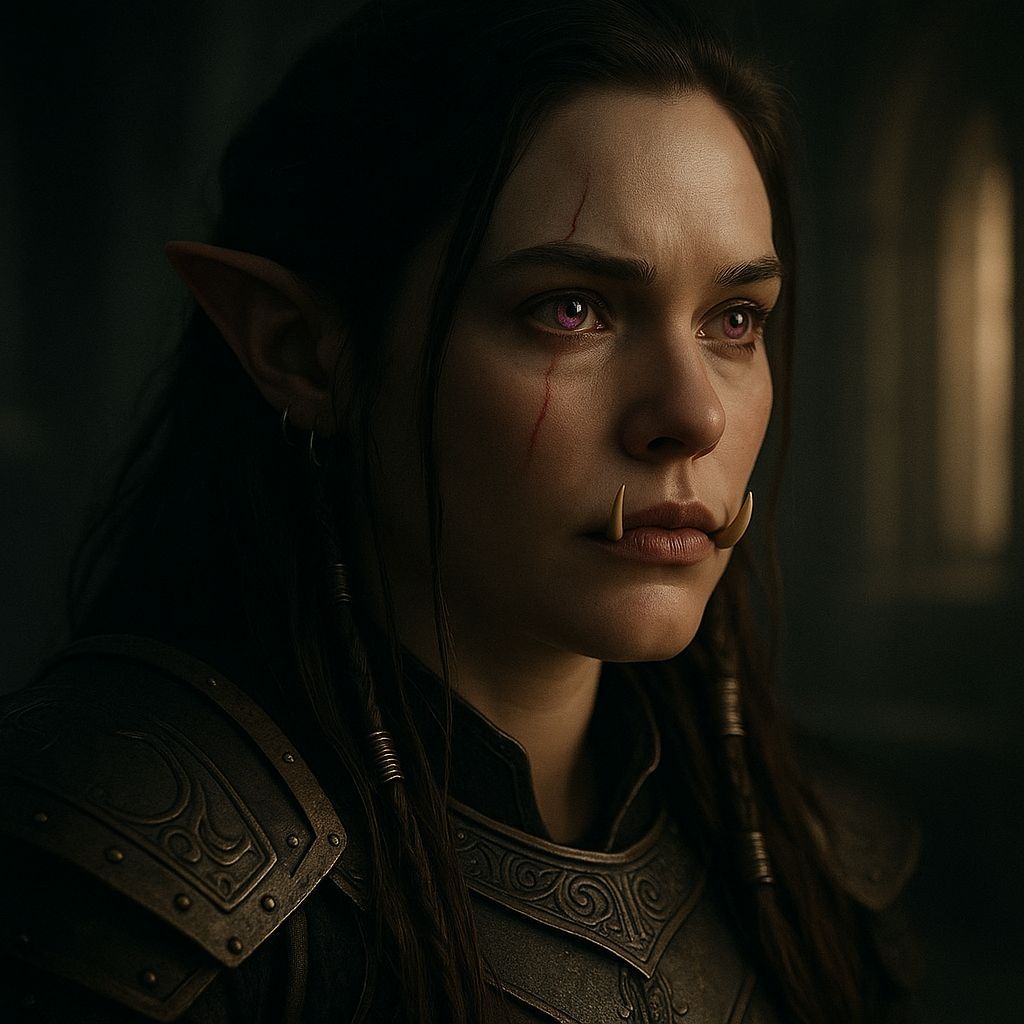 Dramatic Half-Orc Portrait in a Dark Fantasy Style